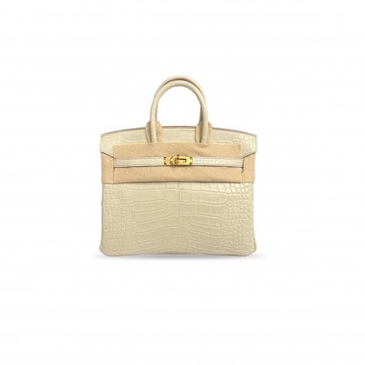 HERMÈS MASTER BIRKIN 25 SELLIER VANILLA MATTE ALLIGATOR GOLD (25*20*13cm) 